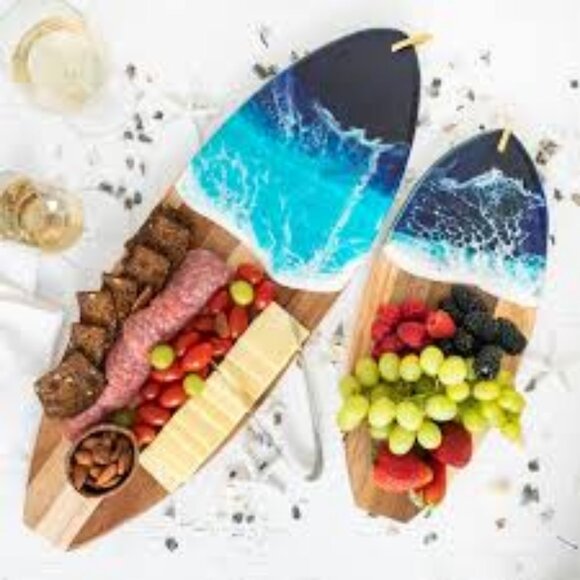 Lynn & Liana acacia Surfboard beach Charcuterie hostess Boards - Picture 3 of 11